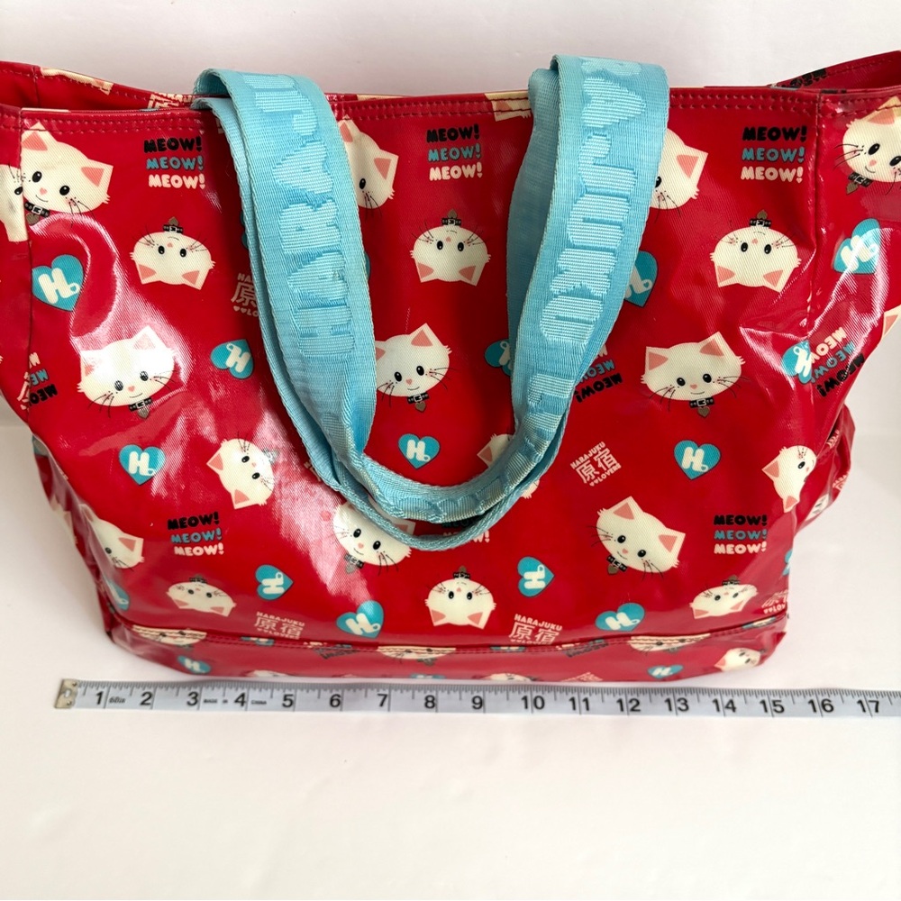 Harajuku Lovers Red Cats Tote Bag Gwen Stefani with Matching Zip Pouch Bag Charm - Picture 12 of 16